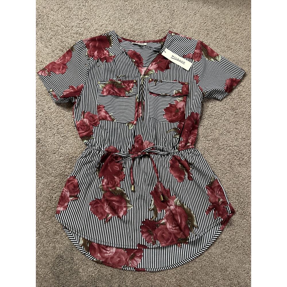 NWT Women’s Size Medium Mileage Striped Floral Blouse
